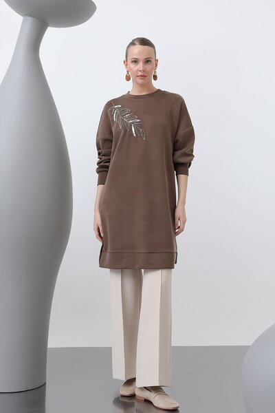 Puane Τονίκ με κέντημα στους ώμους καφέ 10629