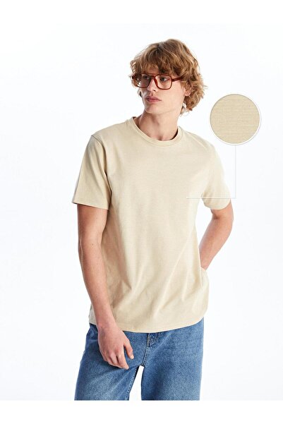 LC Waikiki Ανδρικό χτενισμένο βαμβακερό μπλουζάκι με υφή - λαιμόκοψη, κοντό μανίκι