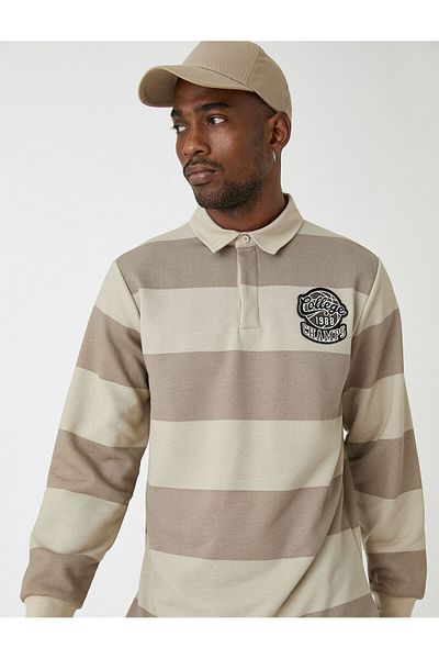 Koton College Sweatshirt Polo Neck Color Blocked