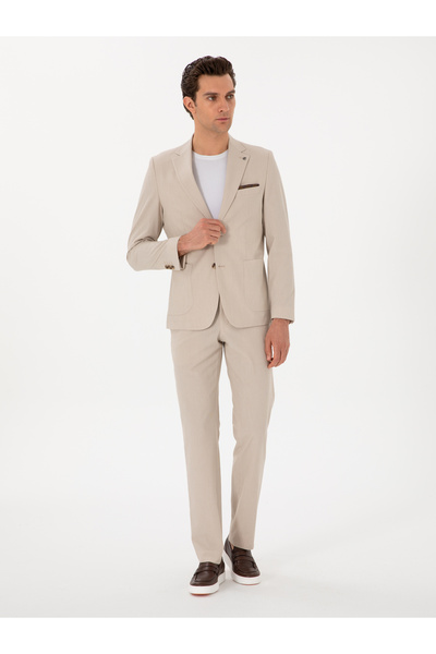 Cacharel Bej Slim Fit Çizgili Takım Elbise 50306885-VR011