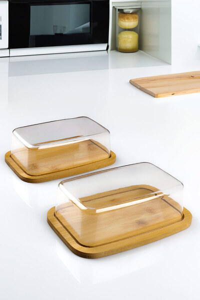 Porselen Diyarı Acrylic Butter Bowl and Storage Container with 2 Bamboo Lids