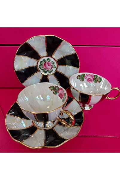 BY.RAYKA PORSELEN El Dekor Porcelain Hand Painted Coffee Cup Set of Two