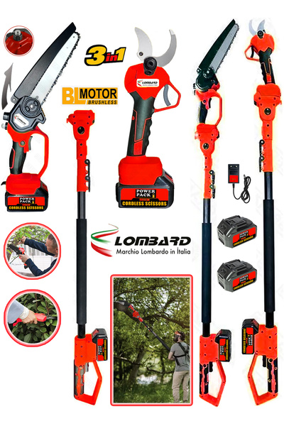 Cros LOMBARD Italıa Red 1400 Vf 25 Ah 2 Akülü Dal Budama Testere Bağ Makası 2...