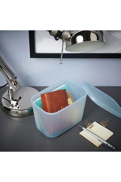 IKEA صندوق تخزين RYKTA مع غطاء، شفاف رمادي-أزرق، 12 × 18 × 12 سم/1.5 لتر