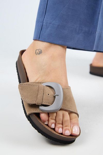 Manijero (Alandra 2) Women's Genuine Leather Single Buckle Mink Slippers