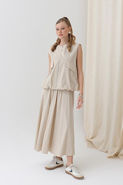 Soul Kadın Beli Lastikli Etek - 32129ETK - Bej