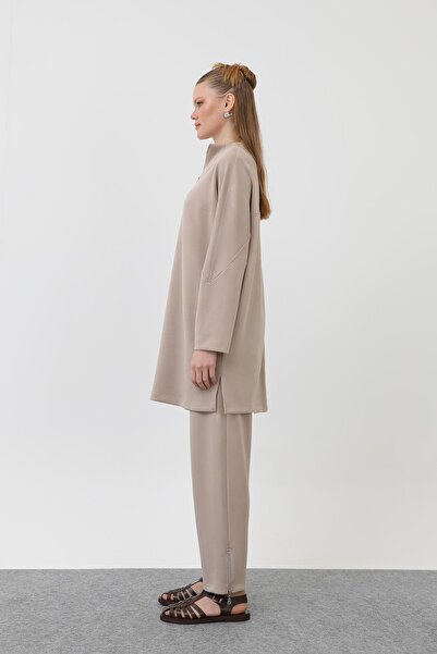 Puane Women's Front Zipper Detailed Tunic - 10611Tun - Beige