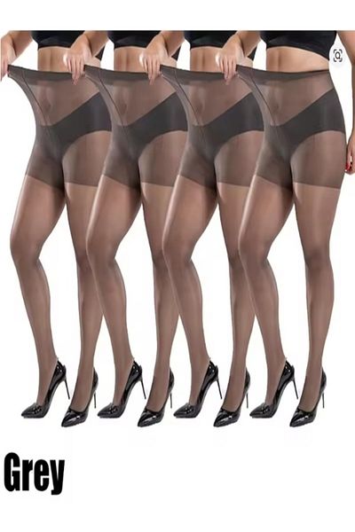 Dark 4-Piece Shiny 15 Denier Thin Gray Pantyhose