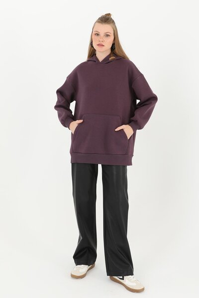 Soul Kadın Kapşonlu Basic Sweat - 24W-32109SWT - PURPLE