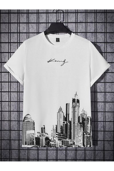 PENTHİLUS Tricou cu imprimeu cu litere și clădire pentru bărbați