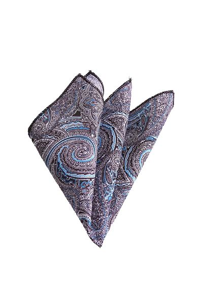 Exve Exclusive Brown Turquoise Paisley Patterned Cotton Collar Handkerchief