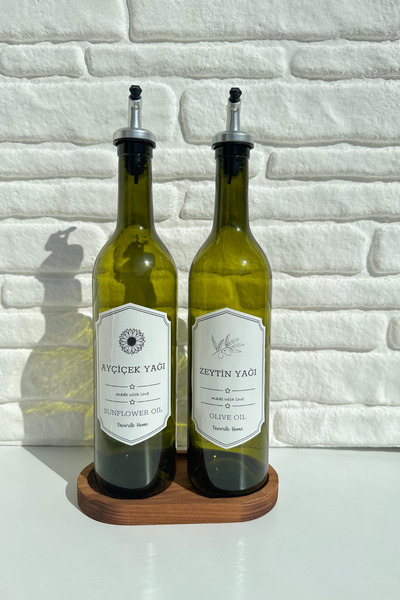 yeninesilevim 2'li Sızdırmaz Başlıklı 750 mL Hacimli Retro Yeşil Yağdanlık Se...