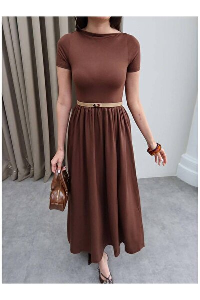 My Blog Hnědé skládané šaty Cenva - 203106