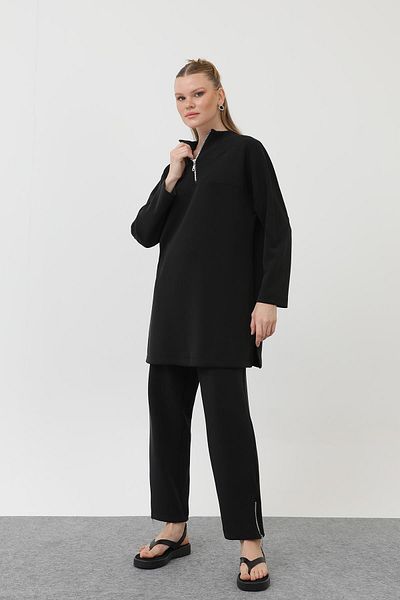 Puane Women's Front Zipper Detailed Tunic - 10611Tun - Black