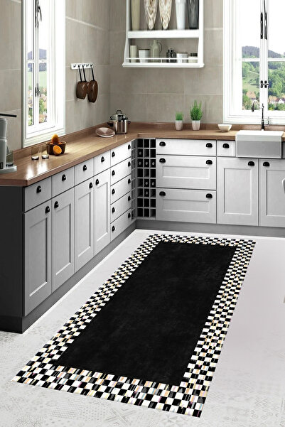 Brillant Damalı Kaymaz Taban Yıkanabilir Mutfak Yolluk Halısı