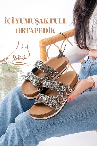 Slipcat Κομψές καθημερινές ολόκληρες ορθοπεδικές παντόφλες Pien Double Buckle
