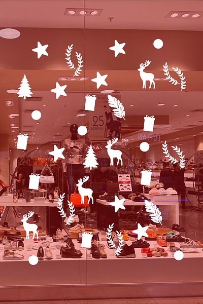 New Jargon Pine Tree Leaves Deer and Small Enchanted Stars Christmas Home Shop Window Sticker
