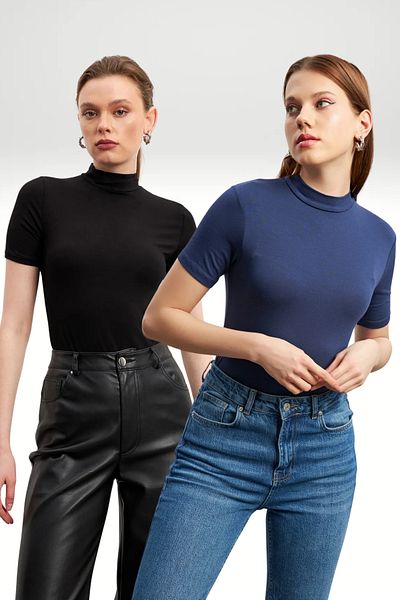 Bipantolon Γυναικεία μπλούζα Navy Blue Black 2 Pack κοντομάνικη μπλούζα