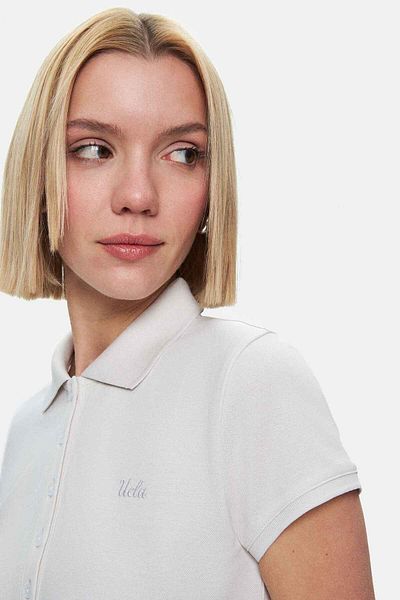 UCLA Madeira Bone Color Polo Neck Embroidered Standard Fit Women's Dress