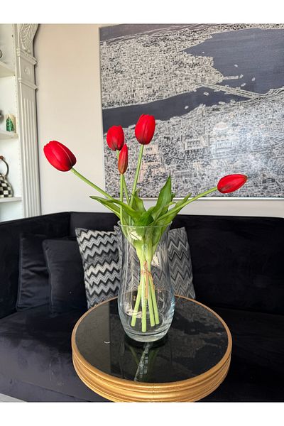 Hatice sakallı design Τεχνητό Μπουκέτο Τουλίπας 5 τεμαχίων Υγρό μαλακό κόκκινο