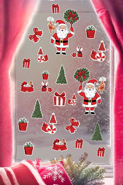 New Jargon Santa Claus Animals Decoration New Year Kids Baby Room Sticker Set