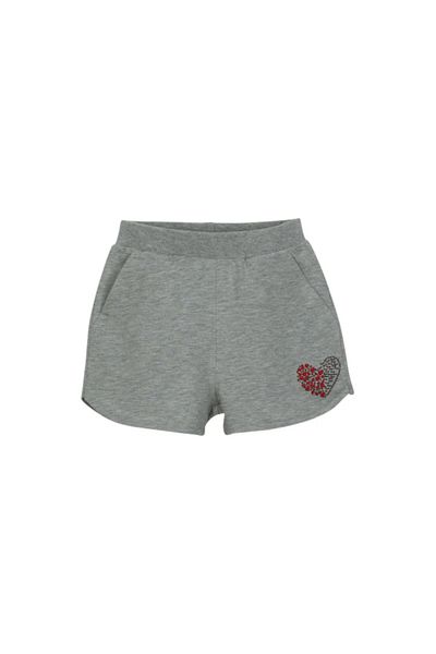 LOVETTI Light Gray Two Thread Heart Printed Girls' Shorts