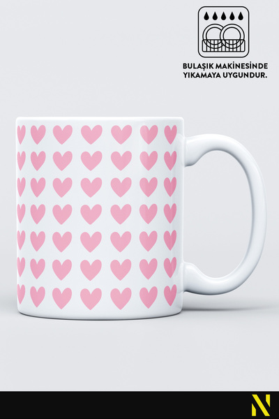 nilizma Pink Heart Patterned Colorful Mug Cup – 330 ml Mug | Stylish and Durable Design