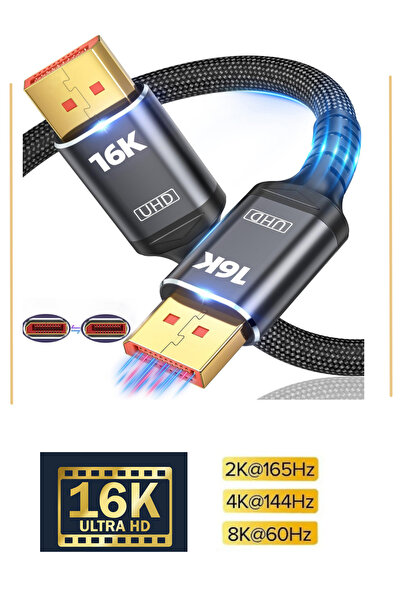 Sarftech 16k Displayport Dp Kablo Örgülü 2 Metre 2.1 Versiyon Dp Kablo Gaming...
