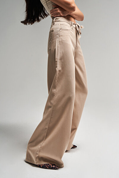 its basic Női bézs színű S5-29 fűzős Palazzo Fit laza szabású nyári szövet farmer farmer