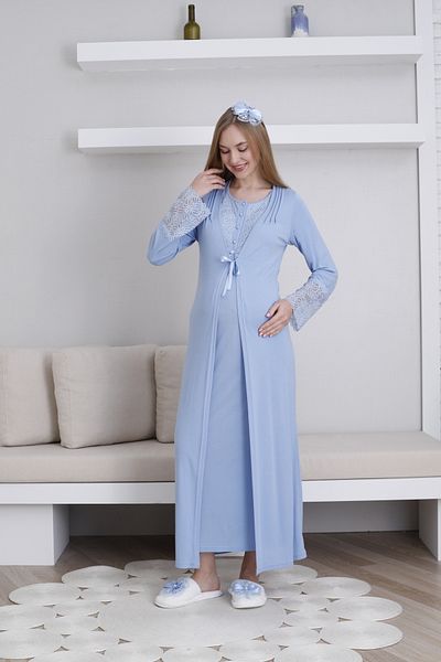 Lohussa Set cămașă de noapte pentru femei, albastru, cu design special, din bumbac, de vară, pentru maternitate