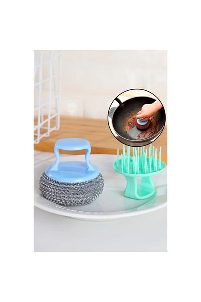 MBB ETİCARET Stainless Steel Ball with Handle Dish Scrubbing Wire Dish Cleaning Brush Washing Sponge