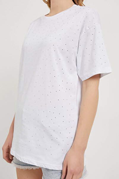 Arma Life Γυναικείο Μπλουζάκι με Στρογγυλή Λαιμόκοψη και Σαλονάτη Λευκό με Στράς