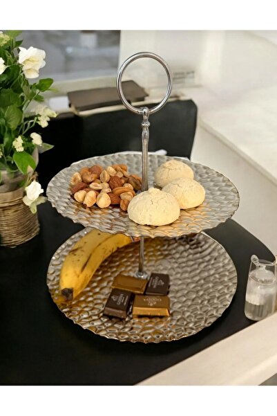 Kardelen Kristal İki Katlı Metal Sunumluk & Lokumluk