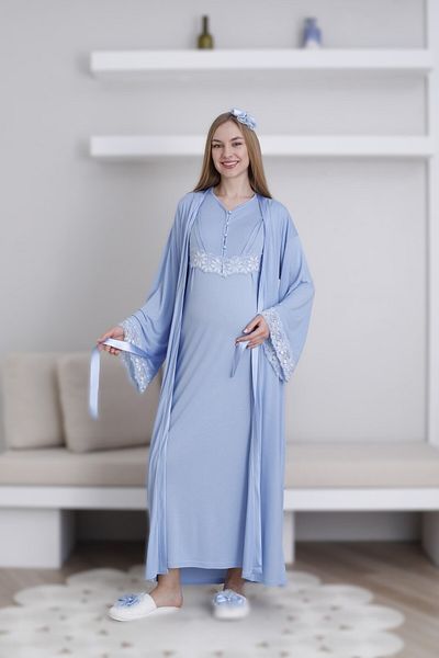 Lohussa Set cămașă de noapte pentru femei, albastru, cu design special, din bumbac, de vară, pentru maternitate