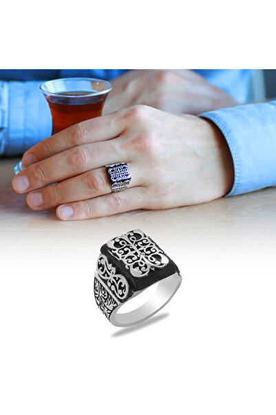 Tesbihane Oniks Taşlı Kalem Işçilikli Anadolu Desen Temalı 925 Ayar Gümüş Erk...