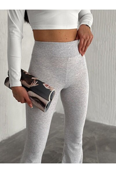 MİSPİER Women's Ribbed Fabric Flared Leg High Waist Leggings