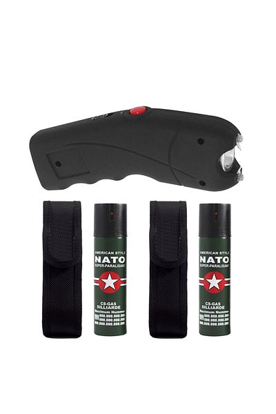 Depox Set de electroșocuri TW 309, 2,5 mil V, 12 cm și două spray-uri paralizante, propulsie cu jet, 60 ml