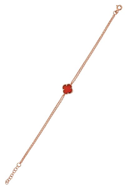 AcestesDesign 925 Ayar Gümüş Bordo Renk Doğal Taşlı Yonca Şans Bileklik