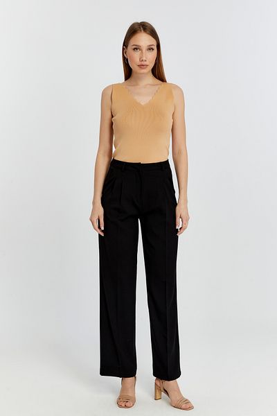 Bolivente Black Straight/Straight Cut High Waist Woven Trousers