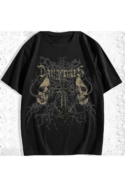 Gofeel Μαύρο Vintage Gothic Dangerous Cross Unisex T-shirt