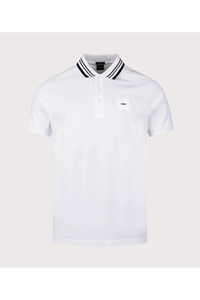 BOSS Erkek Kısa Kollu Normal Kalıp Göğüste Logo Kabartmalı Pamuklu Beyaz Polo...