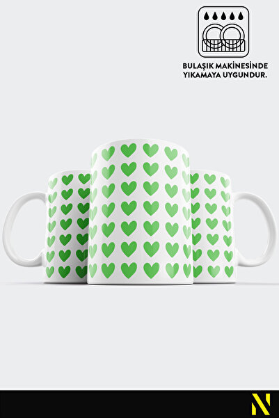 nilizma Green Heart Patterned Colorful Mug – 330 ml Mug | Stylish and Durable Design