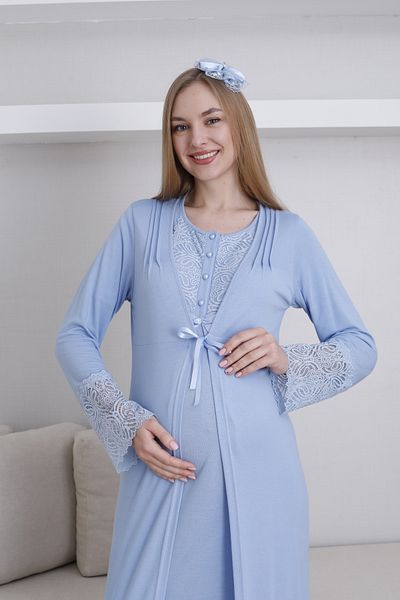 Lohussa Set cămașă de noapte pentru femei, albastru, cu design special, din bumbac, de vară, pentru maternitate