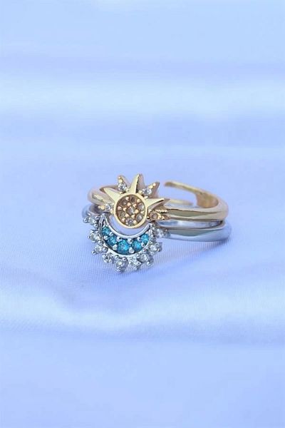 Clariss Brass Zircon Stone 2-Piece Adjustable Friend Ring