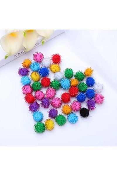 OZN AKSESUAR Glitter Colored Pom Poms 3cm 100 Grains Activity and Crafting Materials
