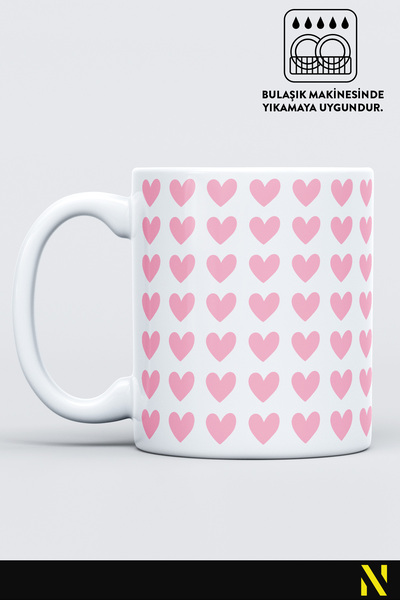 nilizma Pink Heart Patterned Colorful Mug Cup – 330 ml Mug | Stylish and Durable Design
