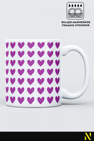 nilizma Purple Heart Patterned Colorful Mug – 330 ml Mug | Stylish and Durable Design