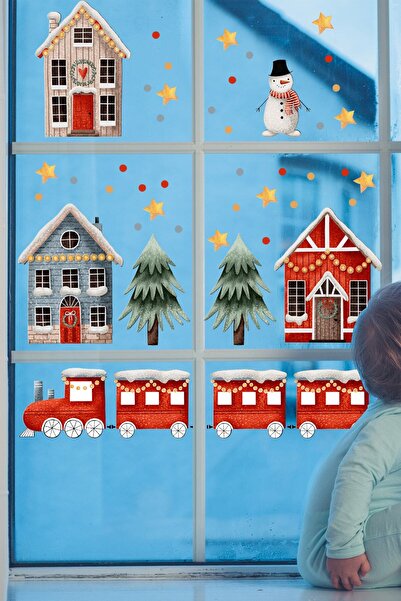 New Jargon مجموعة ملصقات غرفة الأطفال لتزيين منازل قطار السنة الجديدة