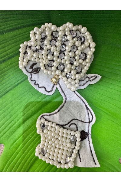 Gönülden Tasarım İNCİ BONCUK İŞLEME KEÇE KADIN ARMA DİKİŞ APLİKE 20X12 CM