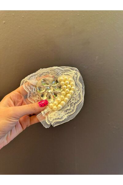 Gönülden Tasarım DANTELLİ TAŞLI BONCUKLU KALP ARMA DİKİŞ AKSESUARI APLİKE 10X...